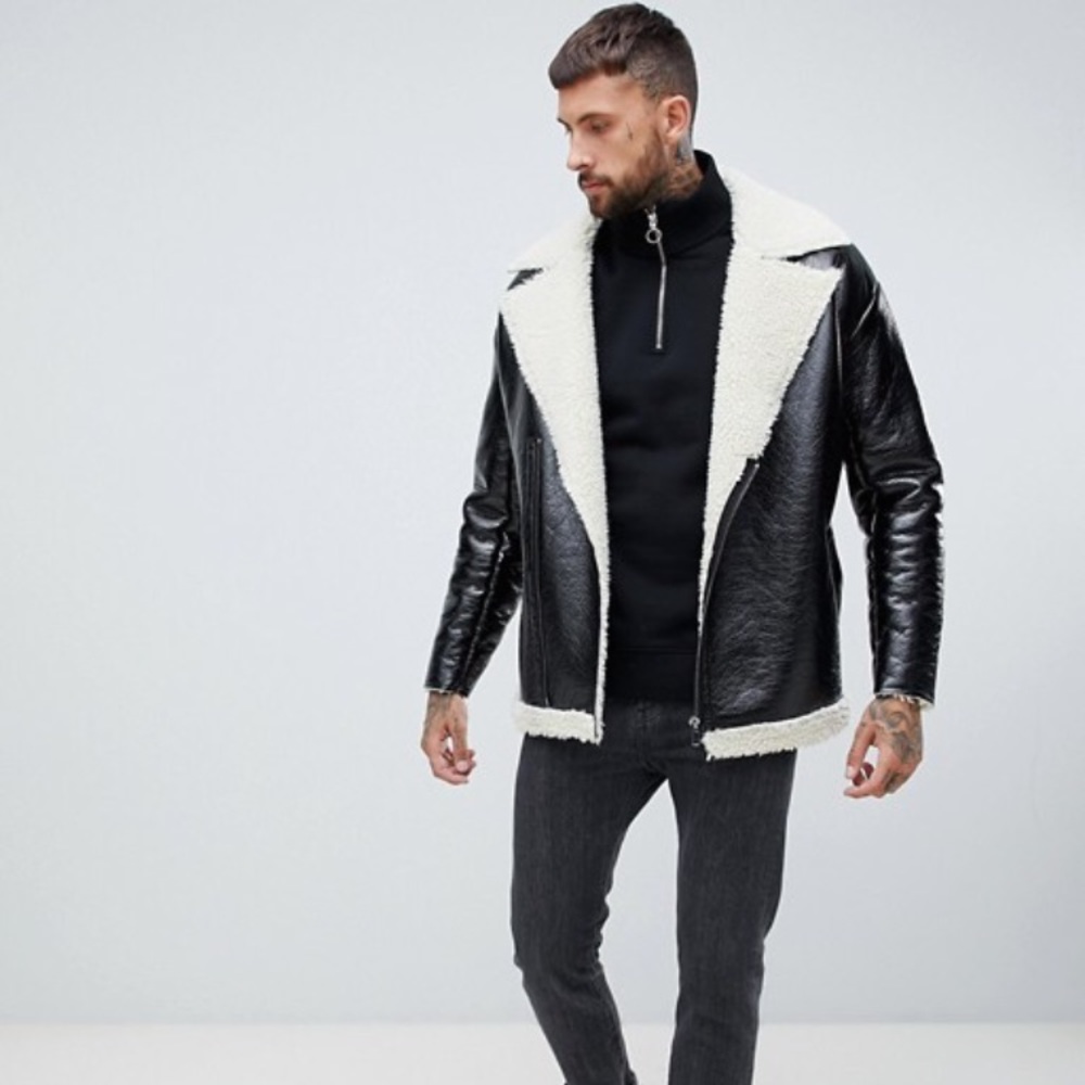 ASOS DESIGN oversized faux shearling in vinyl - Picture 2 of 7